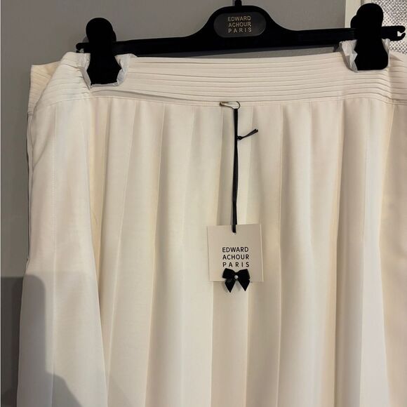 Edward Achour Paris Knee Length Chiffon Pleated Skirt - Ivory sz 46 - Picture 5 of 14